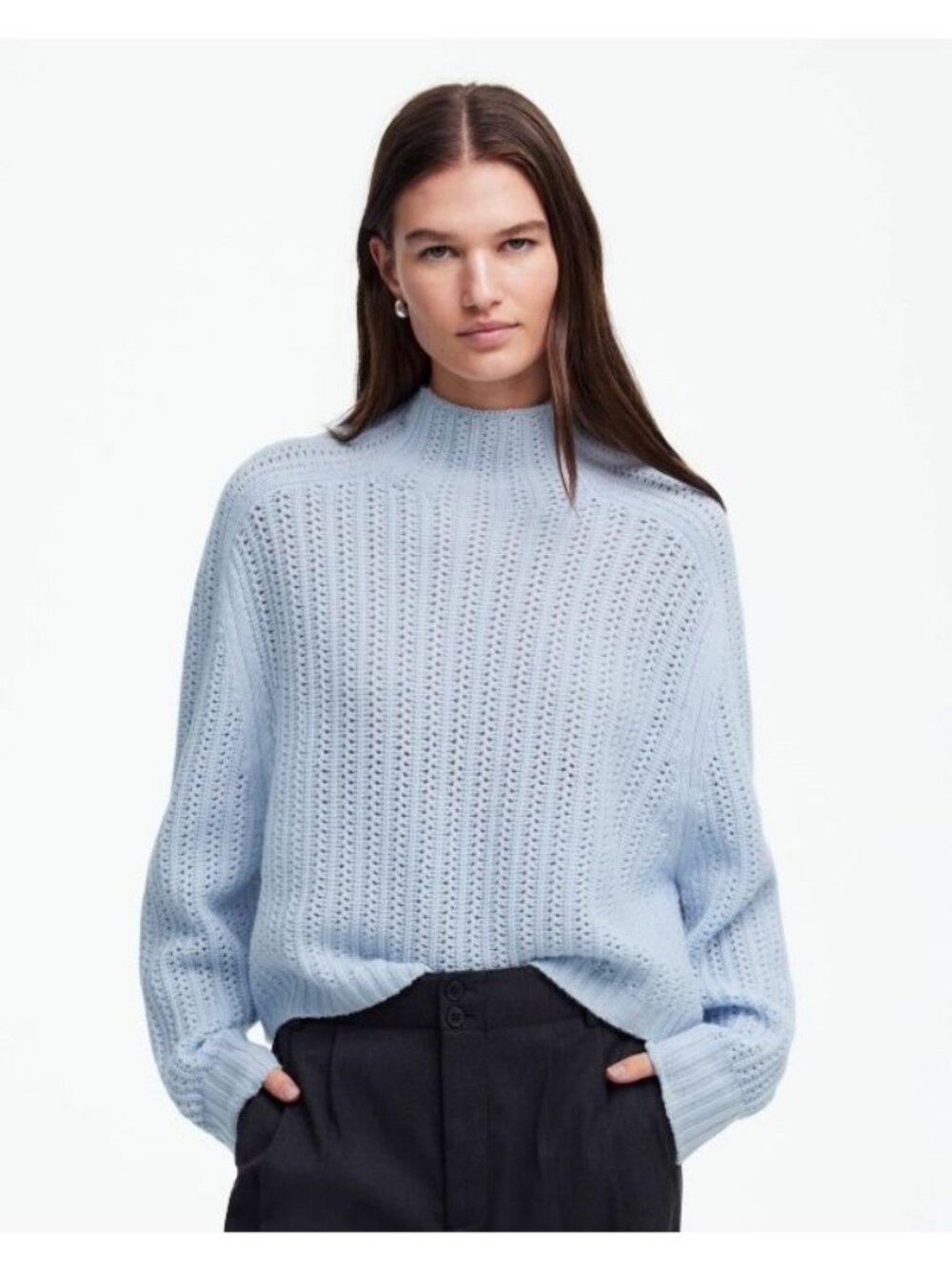 Madewell Pointelle-Stitch Mockneck Sweater Pale Blue Size XS NWT NU915